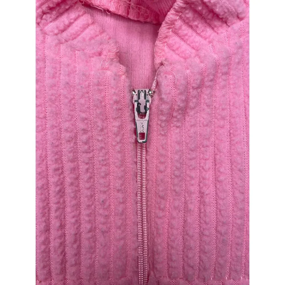Vintage Pink Ribbed Zipper Robe with Flower Appliques - Picture 4 of 5